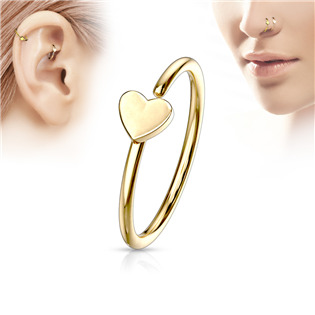N0054-GD Zlacený piercing do nosu/ucha kruh se srdíčkem