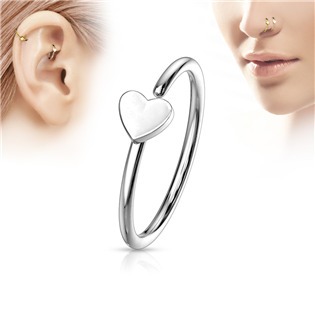 N0054-ST Piercing do nosu/ucha kruh se srdíčkem