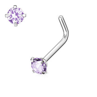 N0066-B Zahnutý piercing do nosu, kamínek 3mm