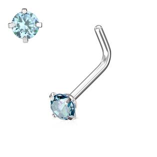 N0066-B Zahnutý piercing do nosu, kamínek 3mm