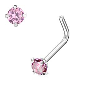 N0066-B Zahnutý piercing do nosu, kamínek 3mm