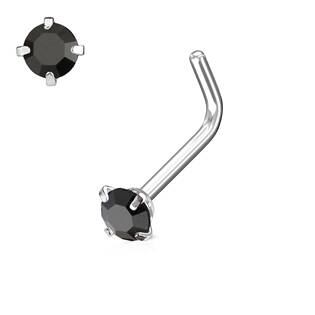 N0066-B Zahnutý piercing do nosu, kamínek 3mm
