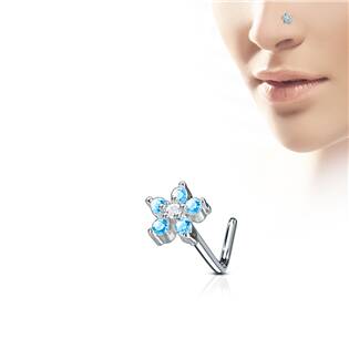 N0084-C Zahnutý piercing do nosu, kytička