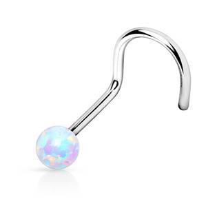 N01012-LB Zahnutý piercing do nosu opál
