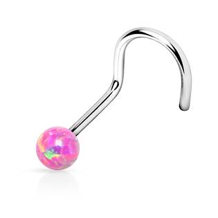 N01012-LB Zahnutý piercing do nosu opál
