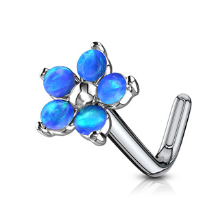 N0106-OP38 Zahnutý piercing do nosu - kytička s opály