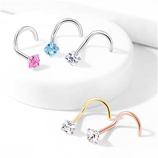 N0137C Zahnutý piercing do nosu čtvereček