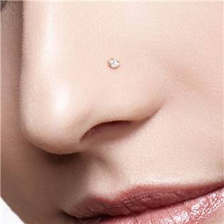 N0137RDC Zlacený zahnutý piercing do nosu čtvereček - čirý zirkon