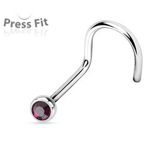 N1122A-025 Zahnutý piercing do nosu, zirkon 2,5 mm
