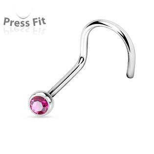 N1122A-025 Zahnutý piercing do nosu, zirkon 2,5 mm
