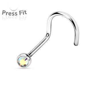 N1122C-020 Zahnutý piercing do nosu, zirkon 2 mm