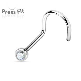 N1122C-020 Zahnutý piercing do nosu, zirkon 2 mm