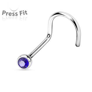 N1122G-020 Zahnutý piercing do nosu, zirkon 2 mm