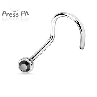 N1122P-020 Zahnutý piercing do nosu, zirkon 2 mm