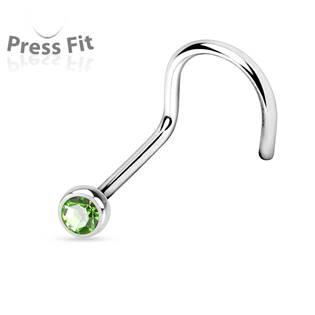 N1122TZ-020 Zahnutý piercing do nosu, zirkon 2 mm