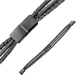 NR1225-21 Kožený náramek s černými komponenty, délka 21,5 cm