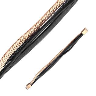 NR1229-21 Kožený náramek černo-zlatý, délka 21,5 cm