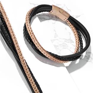NR1229-21 Kožený náramek černo-zlatý, délka 21,5 cm