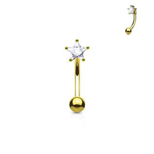 OB1004-GDC Zlacený piercing do obočí - zirkon, čirá barva