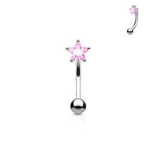 OB1004-P Piercing do obočí - zirkon, růžová barva