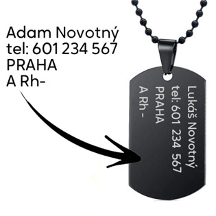 OPD501 Černá vojenská známka - dog tag + kuličkový řetízek