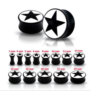 PL01089-24 Akrylátový plug - černá hvězda, průměr 24 mm