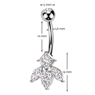 TB001 Piercing do pupíku - TITAN + bižuterie