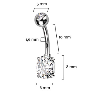 TB005-AB Piercing do pupíku s oválným kamenem, barva: duhová