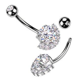 TB007 Piercing do pupíku - TITAN + bižuterie