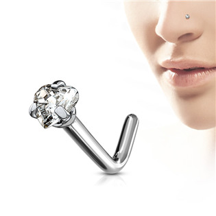 TIT1042-C Zahnutý piercing do nosu - titan srdíčko