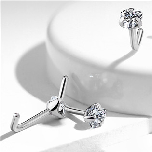 TIT1042-C Zahnutý piercing do nosu - titan srdíčko