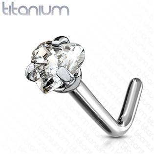 TIT1042-C Zahnutý piercing do nosu - titan srdíčko