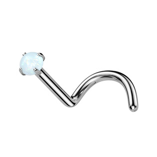 TIT1054-OP05 Zahnutý piercing do nosu - TITAN, opál