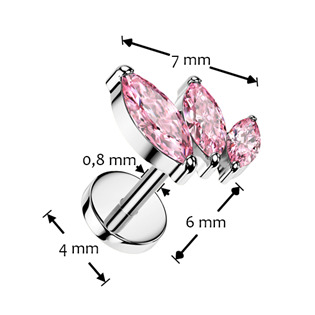 TIT1404-P Piercing do brady - PUSH IN labreta TITAN, růžové zirkony