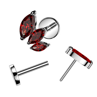 TIT1404-R Piercing do brady - PUSH IN labreta TITAN, červené zirkony