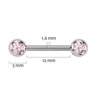 TIT1435-P Piercing do bradavky TITAN, růžové zirkony
