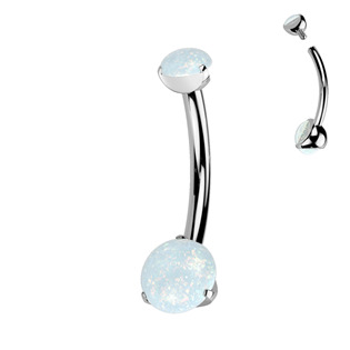 TIT1513-OP17 Piercing do pupíku MALÝ - TITAN, bílý opál