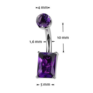 TIT1578 Piercing do pupíku obdélník - TITAN, Amethyst