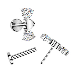 TIT1630 Piercing do brady se srdíčky - PUSH IN labreta TITAN