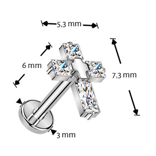 TIT1631 Piercing do brady křížek - PUSH IN labreta TITAN