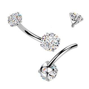 TM040 Luxusní piercing do pupíku s Moissanity 1.50ct, TITAN