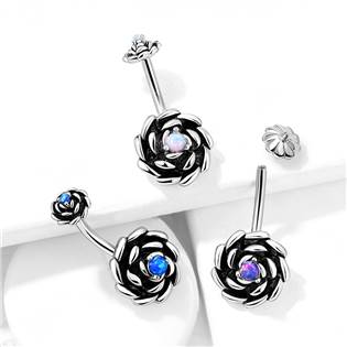 WP0043-WH Piercing do pupíku Antique Rose, bílý opál