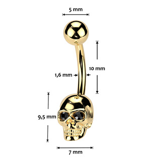 WP0096-GD Zlacený piercing do pupíku lebka