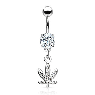 WP01130-G Piercing do pupíku - list marihuany