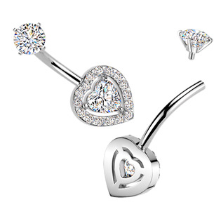 BS1076 Ocelový piercing do pupíku srdce