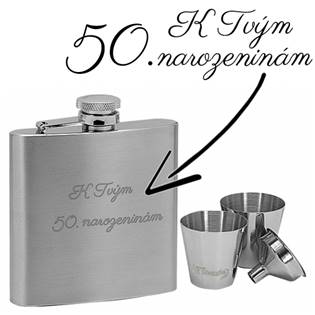 97052 Ocelová kapesní lahev - placatka 180ml + 2 kalíšky 30ml a trychtýřek