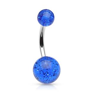 BA01077-B Piercing do pupíku - banánek se třpytkami