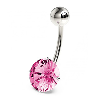 BP01017-P Stříbrný piercing do pupíku, zirkon 10 mm