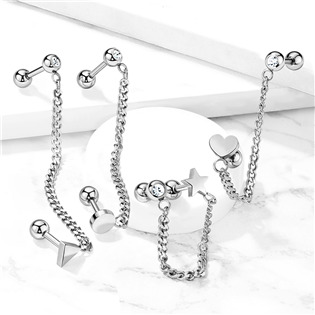 CP1065-RND Cartilage piercing do ucha s řetízkem, kolečko