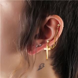 CP1067-ST Cartilage piercing do ucha s řetízkem, křížek